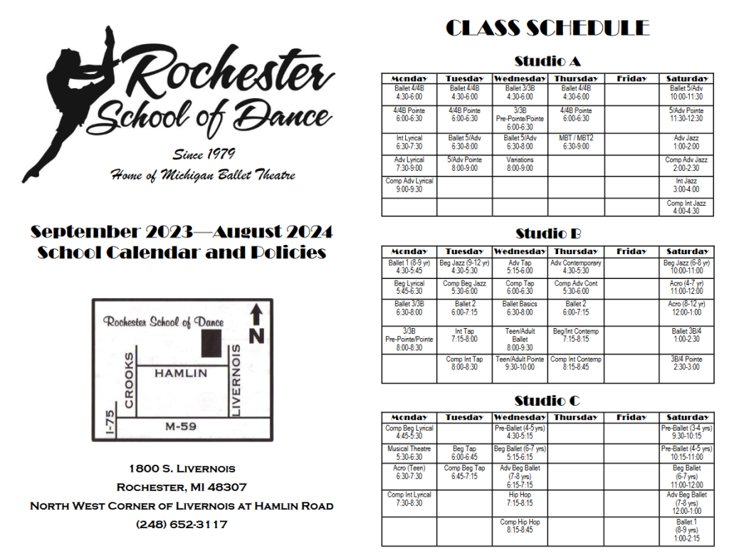 20232024 Class Schedule Rochester School of Dance